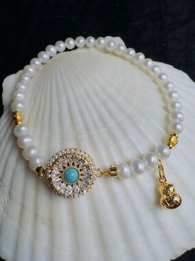 Elegant white fresh water pearl blessing bracelet